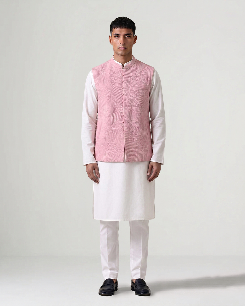 Pink Handwoven Silk Quilted Woven Bandi