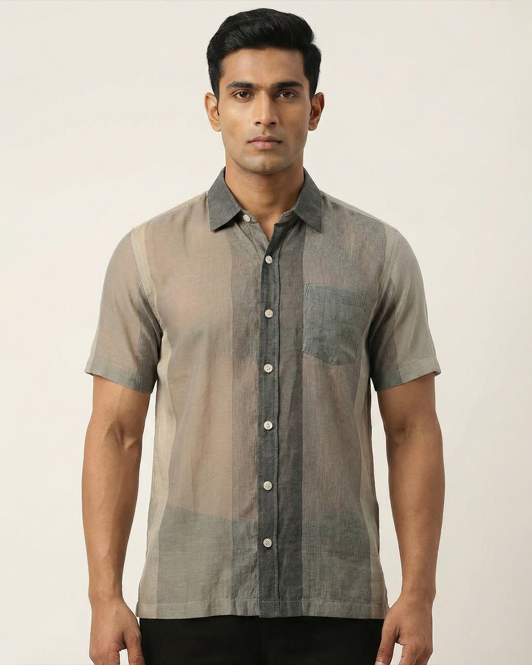 Handwoven Fine Khadi Shirt in Shades of Grey