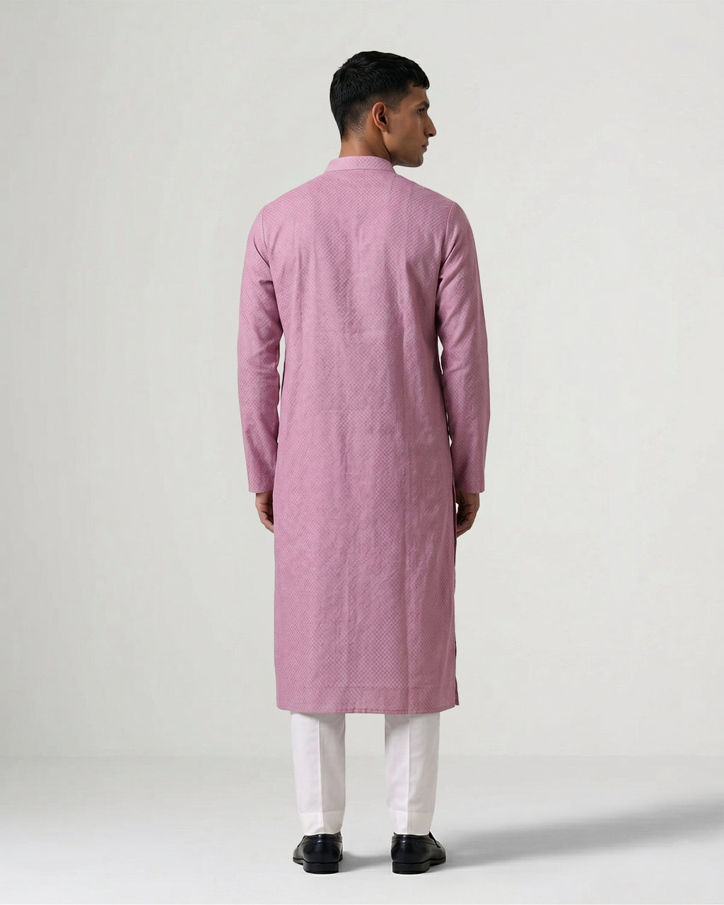 Pink Self Woven Silk Kurta