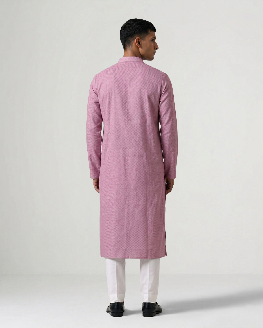 Pink Self Woven Silk Kurta