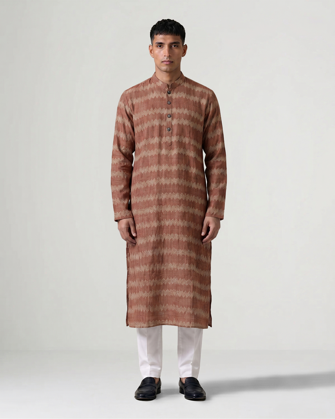 Peach Hand Kantha Embroidered Kurta