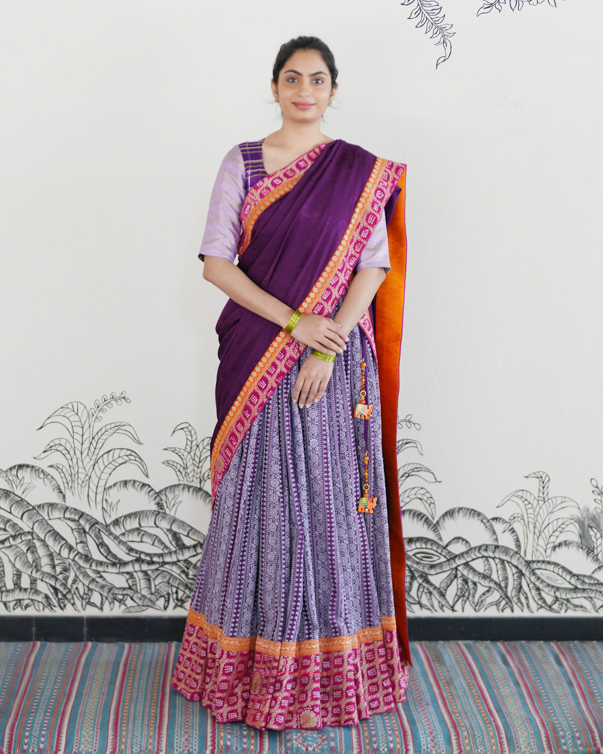 Purple Handwoven Tussar Embroidered Lehenga