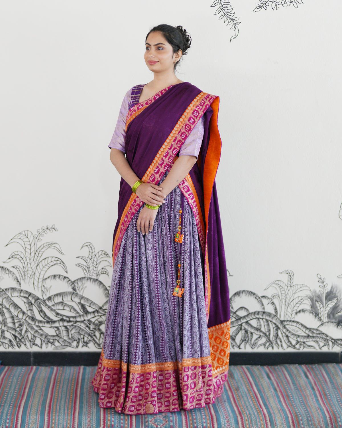 Purple Handwoven Tussar Embroidered Lehenga