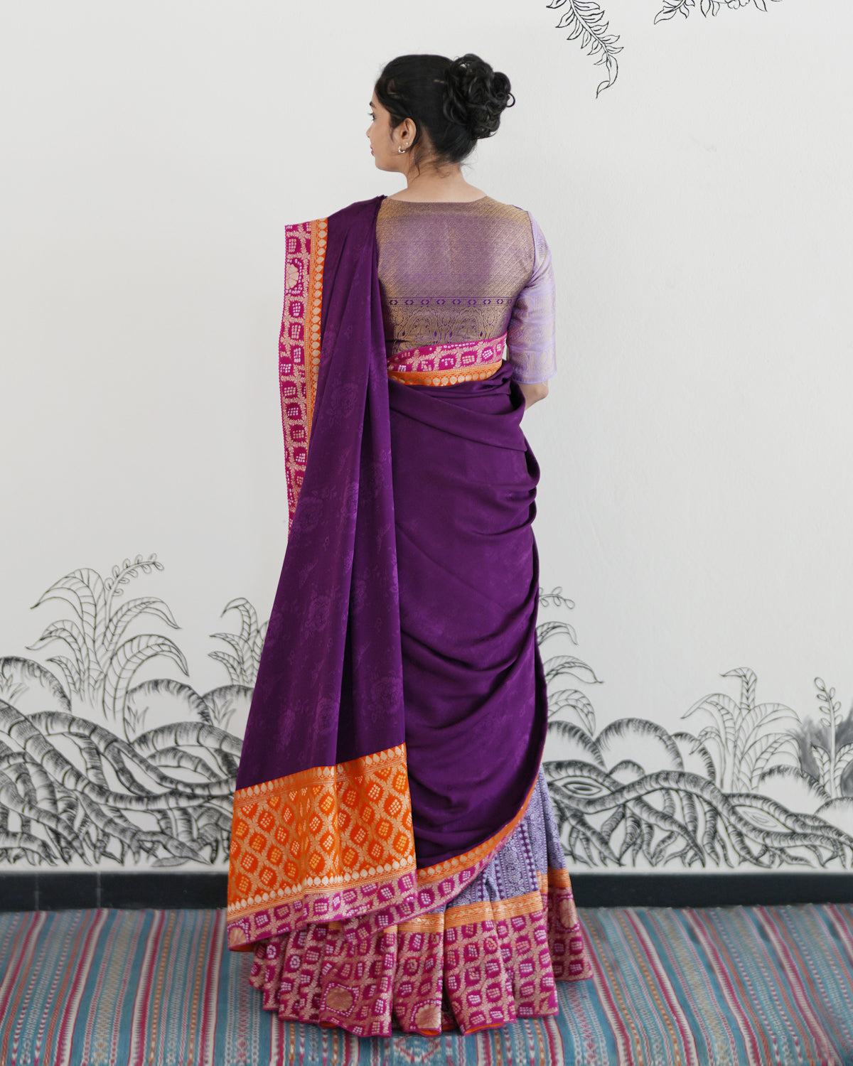 Purple Handwoven Tussar Embroidered Lehenga