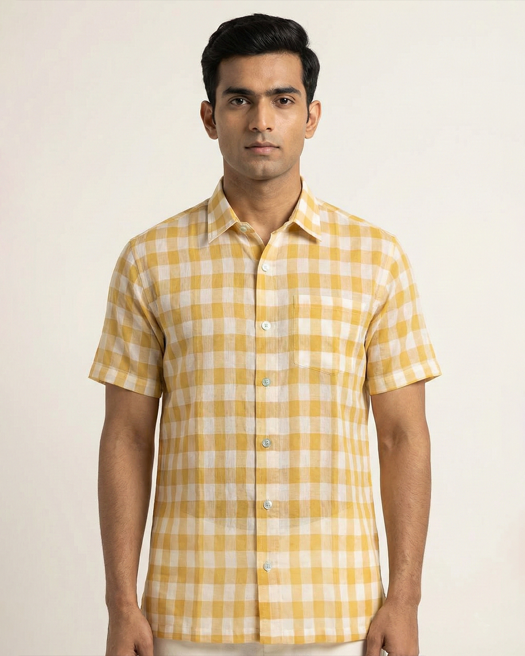 White Handwoven Fine Khadi Checks Shirt