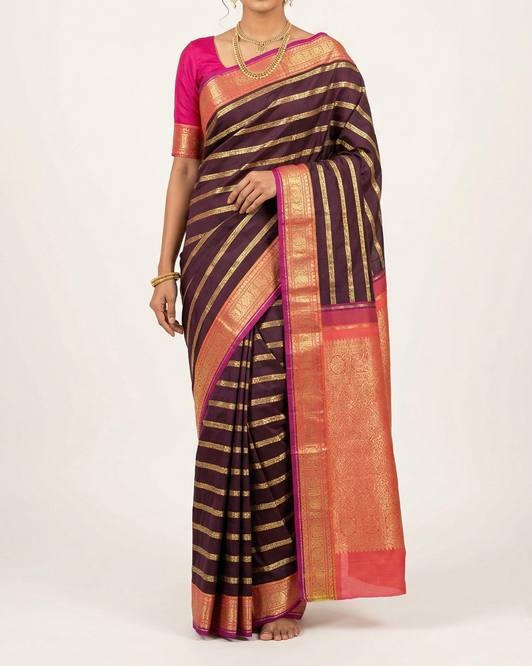 Brown Handwoven Kanjeevaram Silk Saree