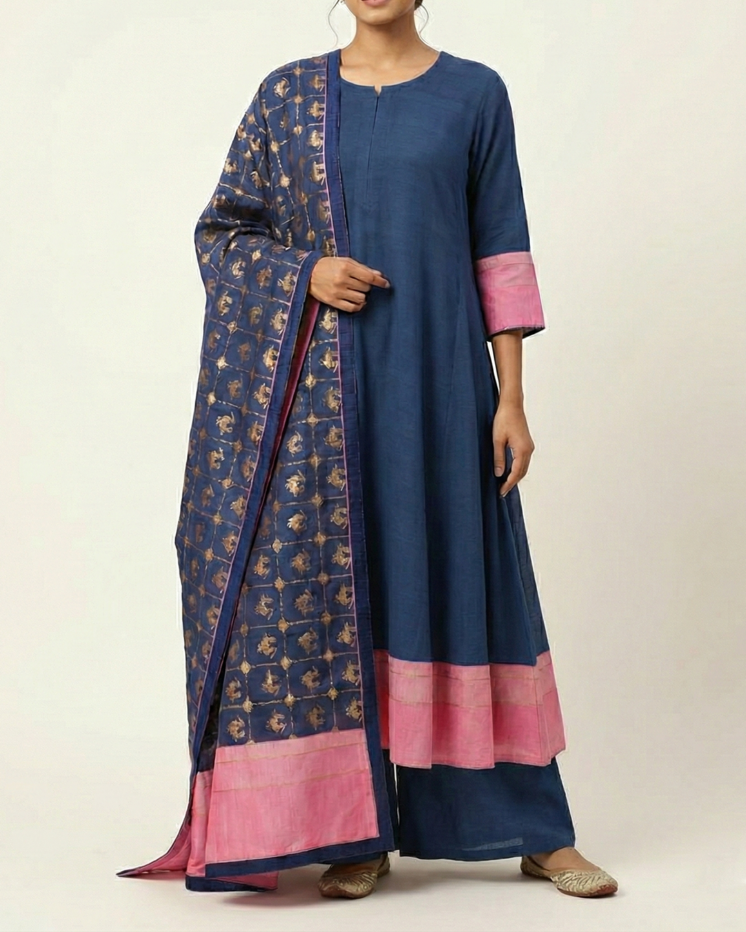 Blue Handwoven Khadi Sufi-Cut Kurta Set