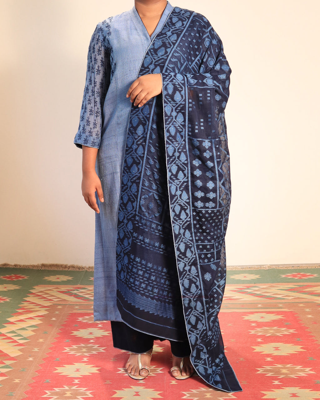 Blue Jamdani Kurta Set
