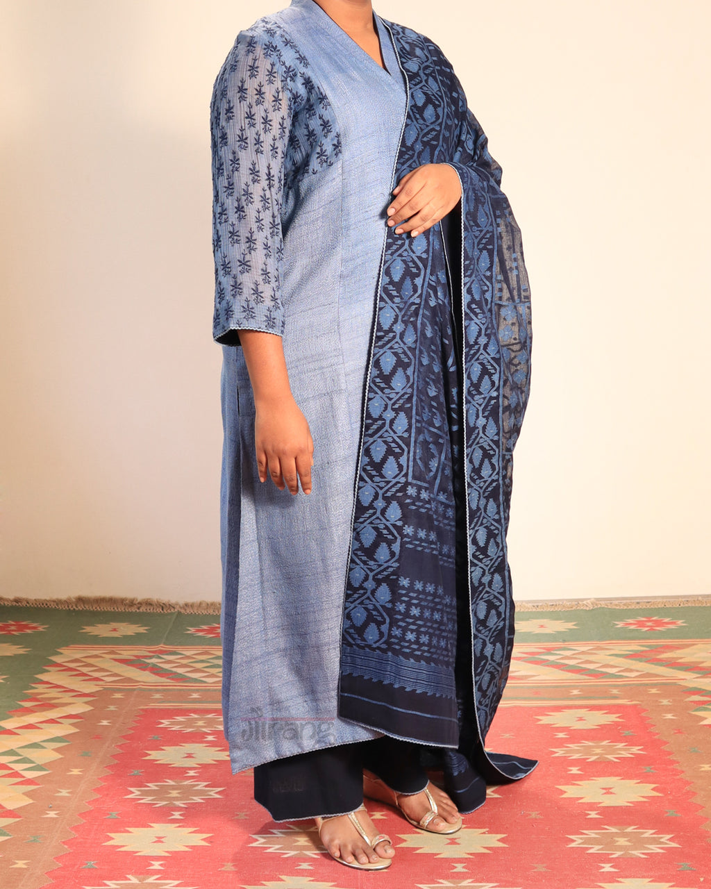 Blue Jamdani Kurta Set
