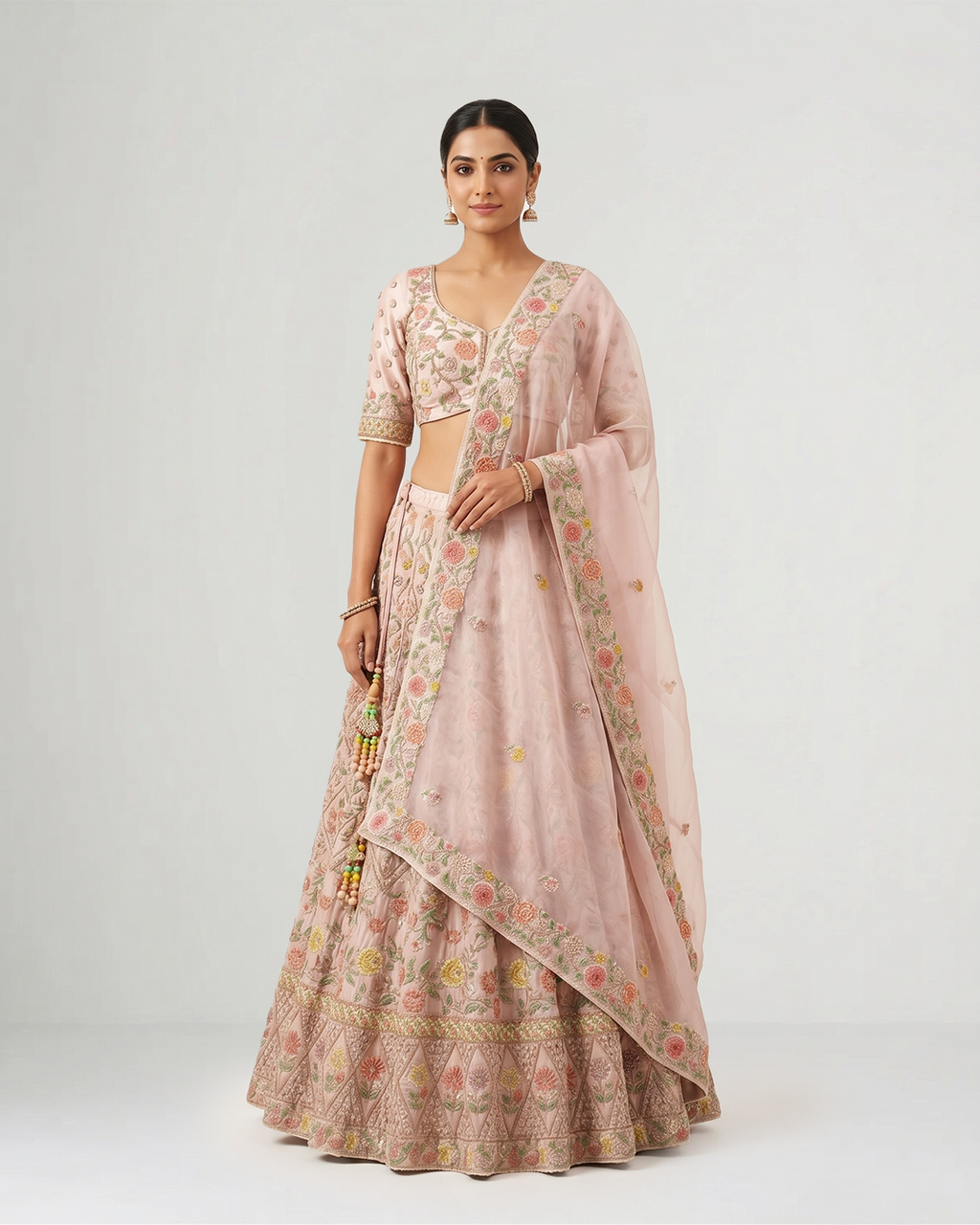 Pink Hand Embroidered Floral Lehenga