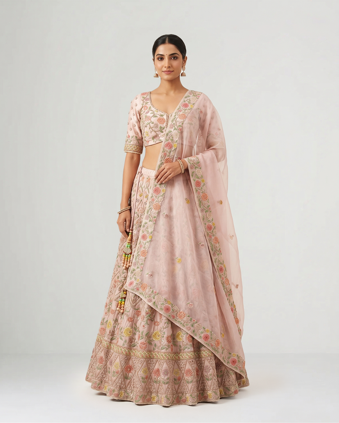 Pink Hand Embroidered Floral Lehenga