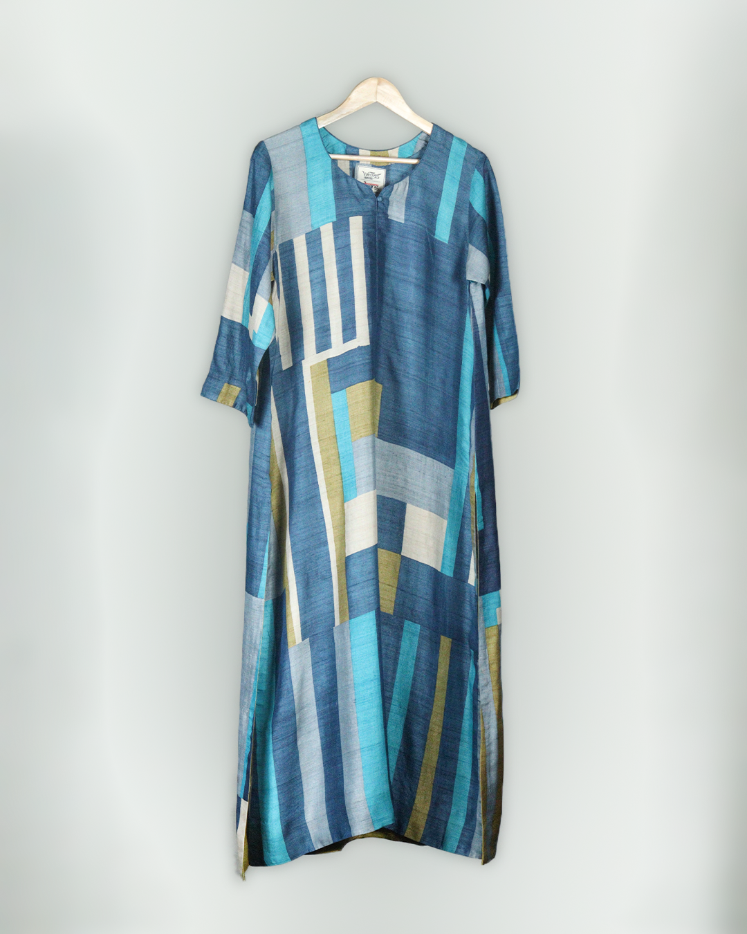 Indigo Hand Block Printed Tussar Silk Kurta Set