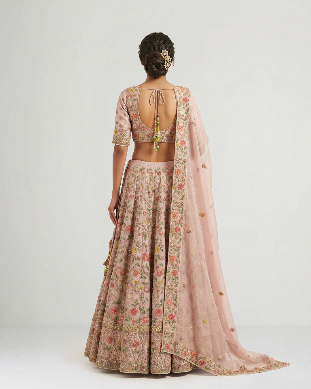 Pink Hand Embroidered Floral Lehenga