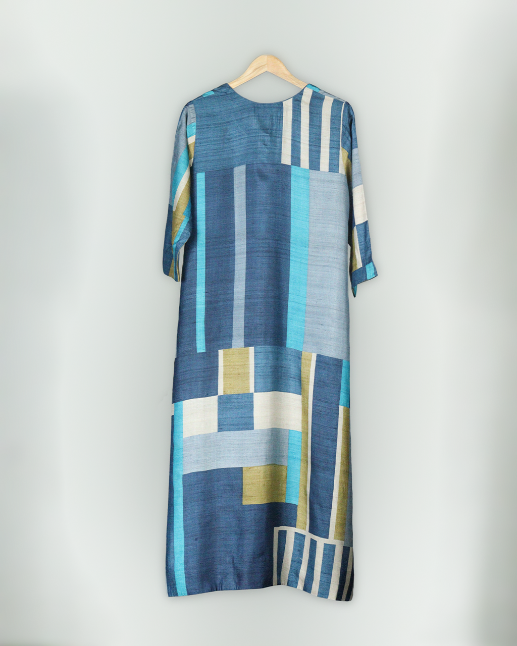 Indigo Hand Block Printed Tussar Silk Kurta Set