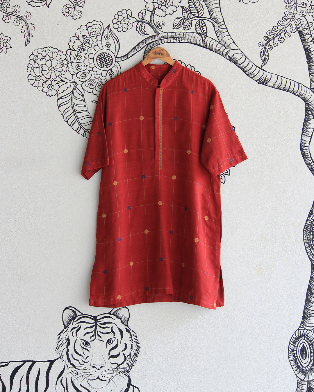 Red Handwoven Khadi Short Kurta