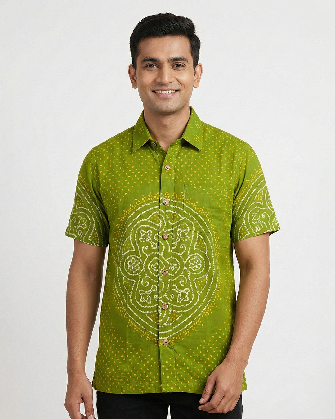 Green Handcrafted Bandhani Shirt