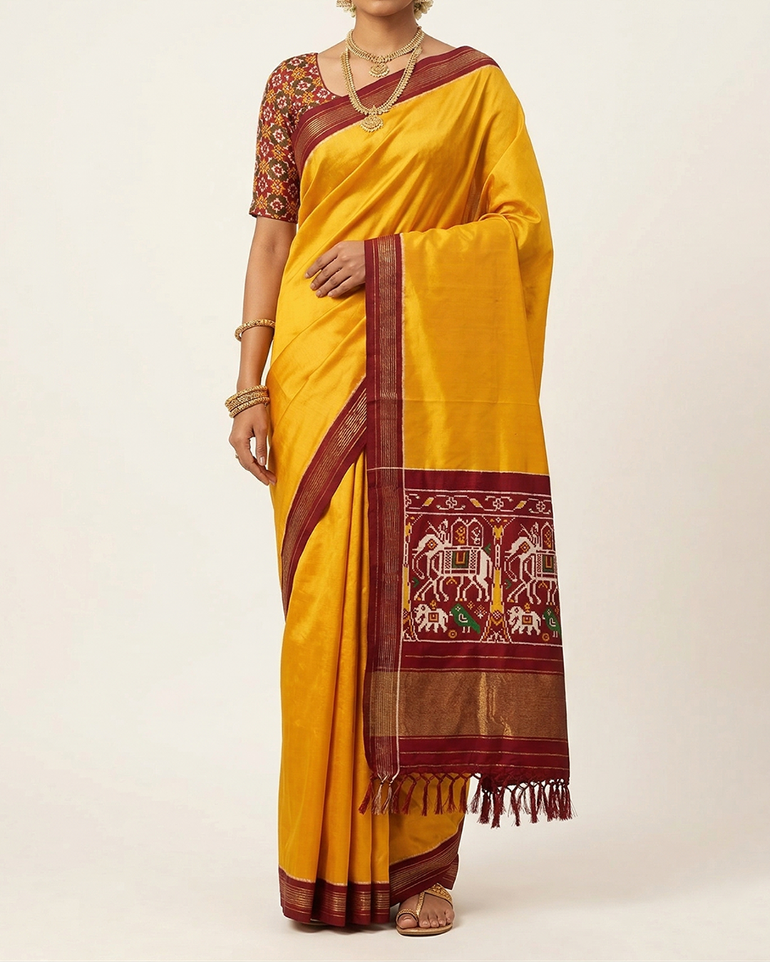 Yellow Handwoven Kanjeevaram Twill Silk Saree