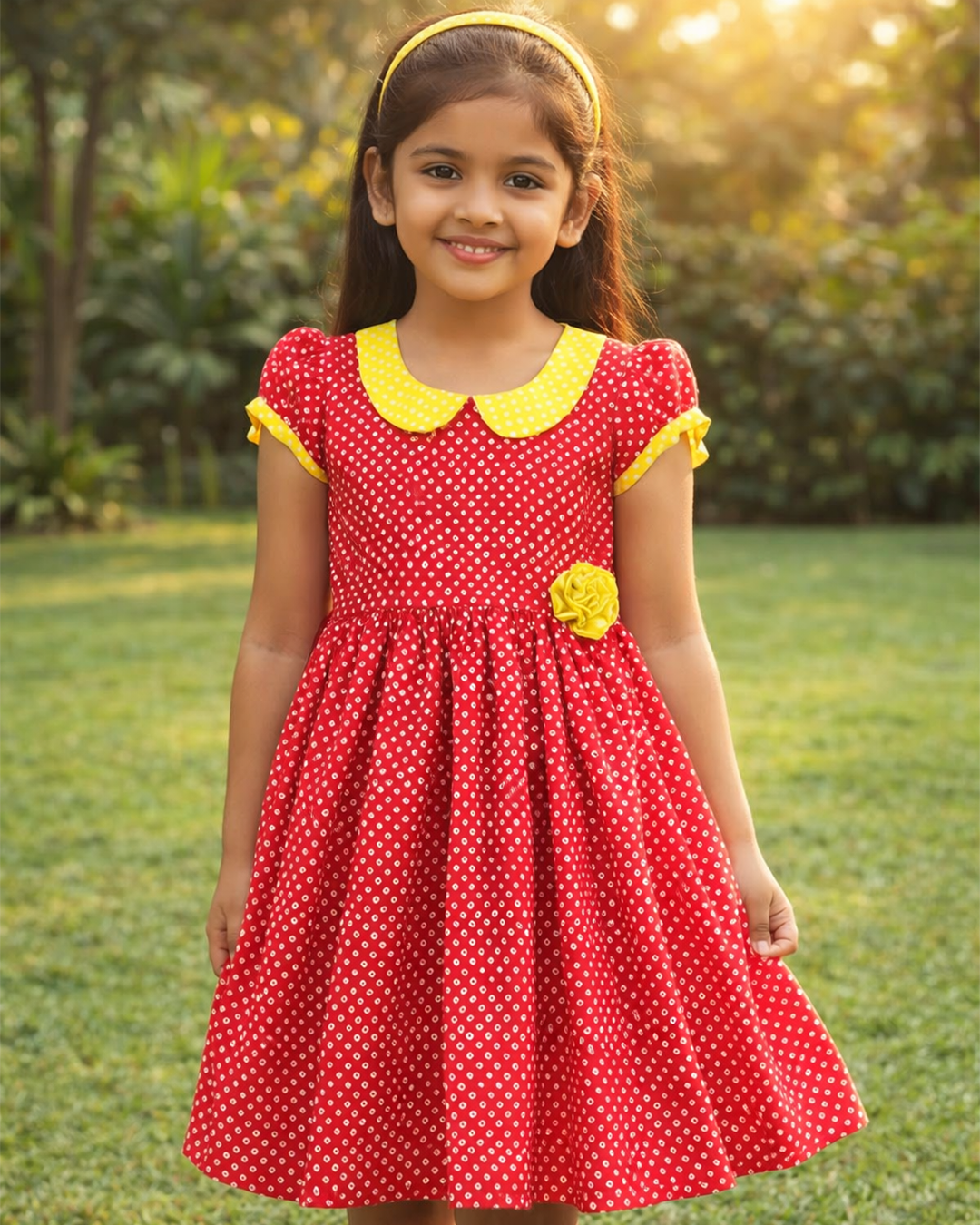 Red Bandhani Printed Frock
