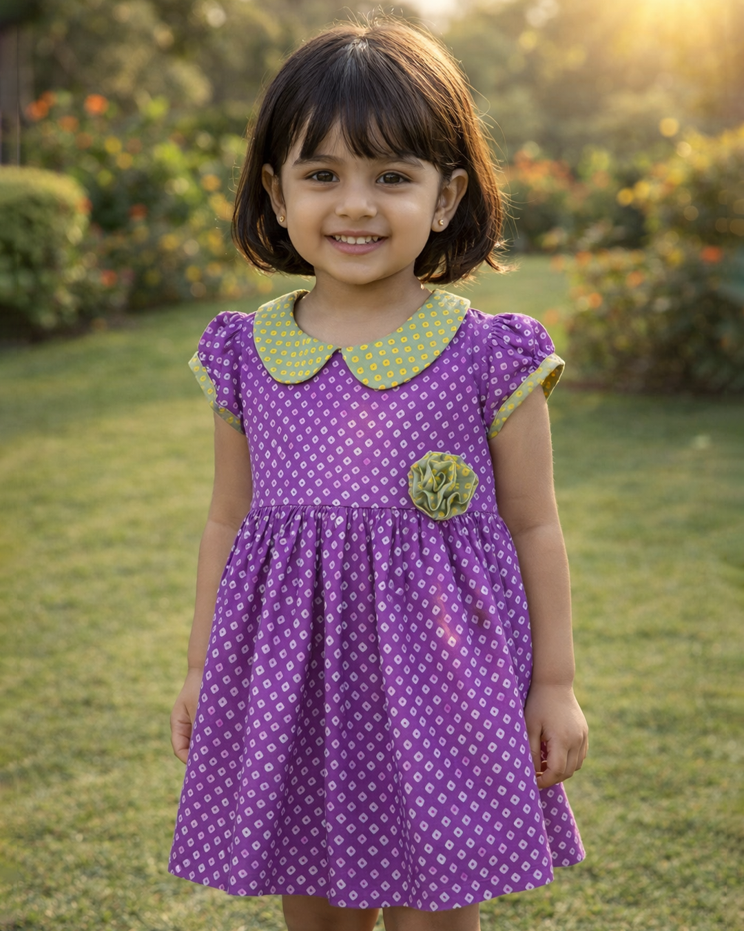 Purple Bandhani Printed Frock