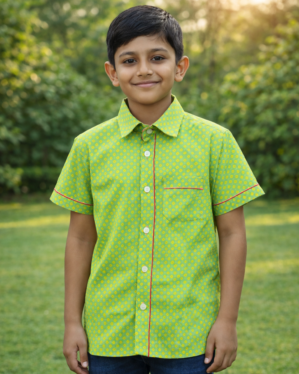 Green Bandhani Printed Shirt