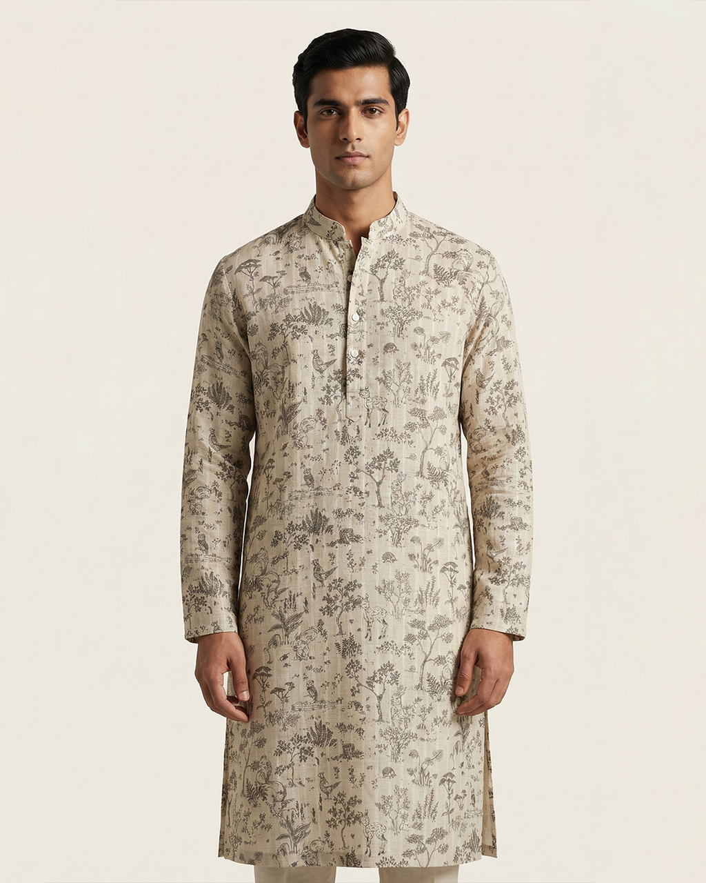 Off White Handwoven Chanderi Cotton Printed Kurta
