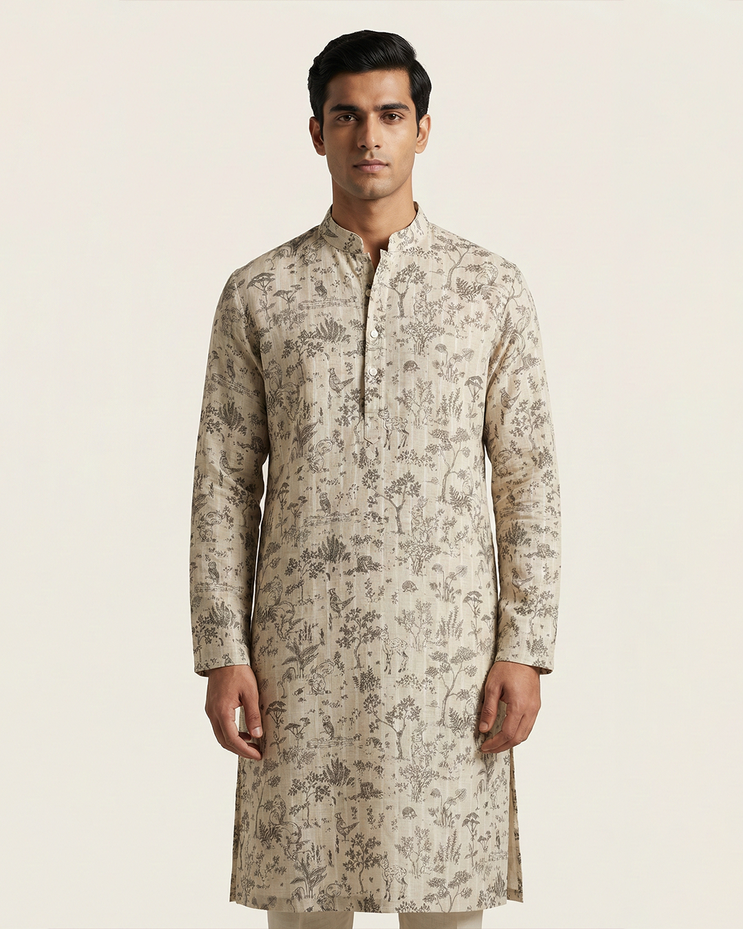 Off White Handwoven Chanderi Cotton Printed Kurta