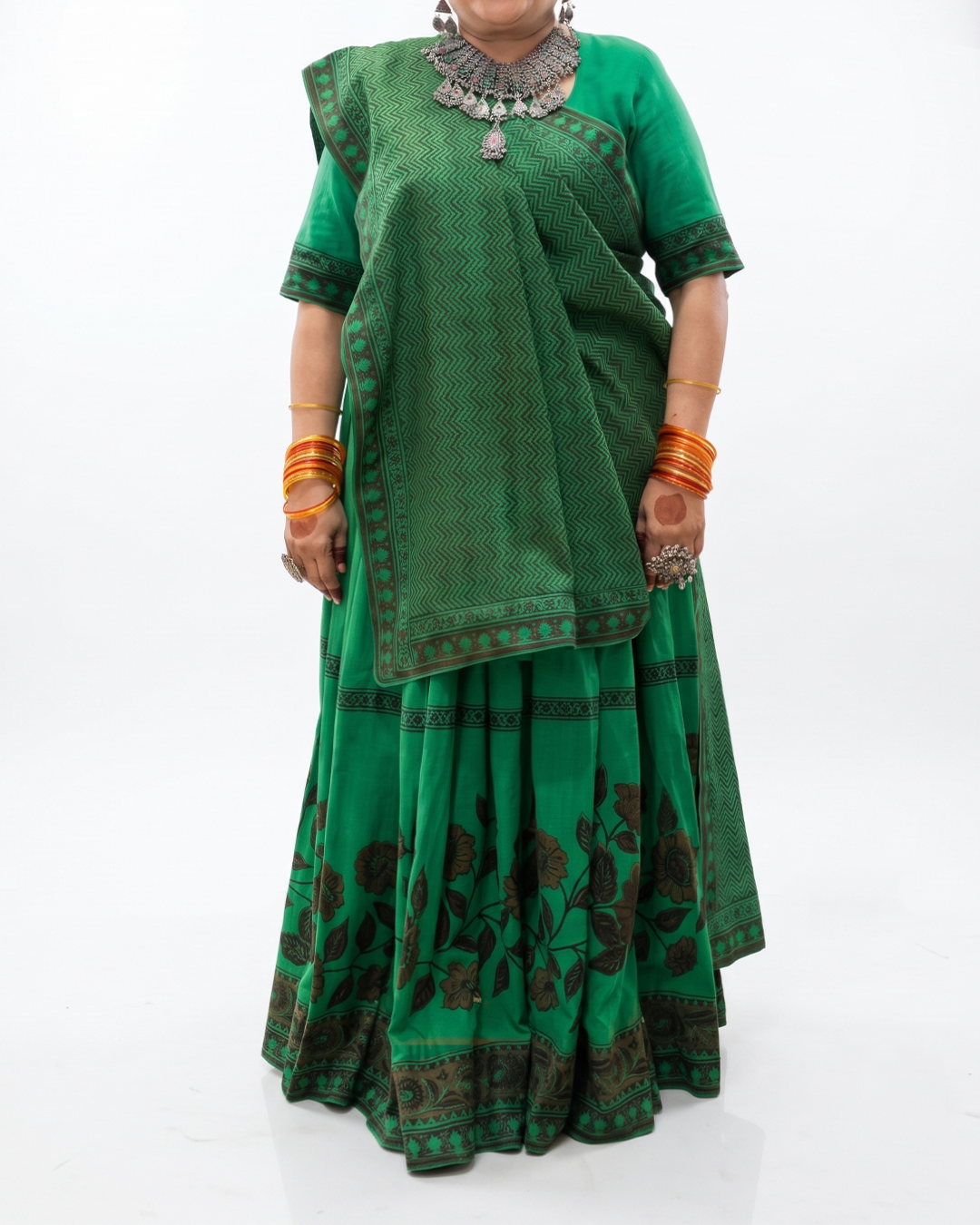 Chintz Inspired Block Printed Khadi Lehenga