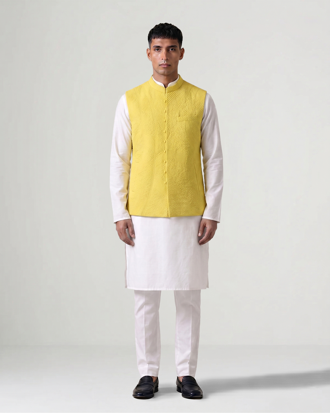Yellow Handwoven Silk Quilted Weave Bandi