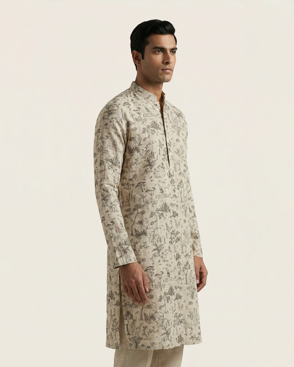 Off White Handwoven Chanderi Cotton Printed Kurta