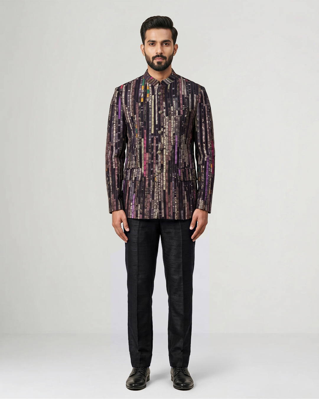 Gaurang Men × Paiwand Multi-Weave Bandhgala - Black