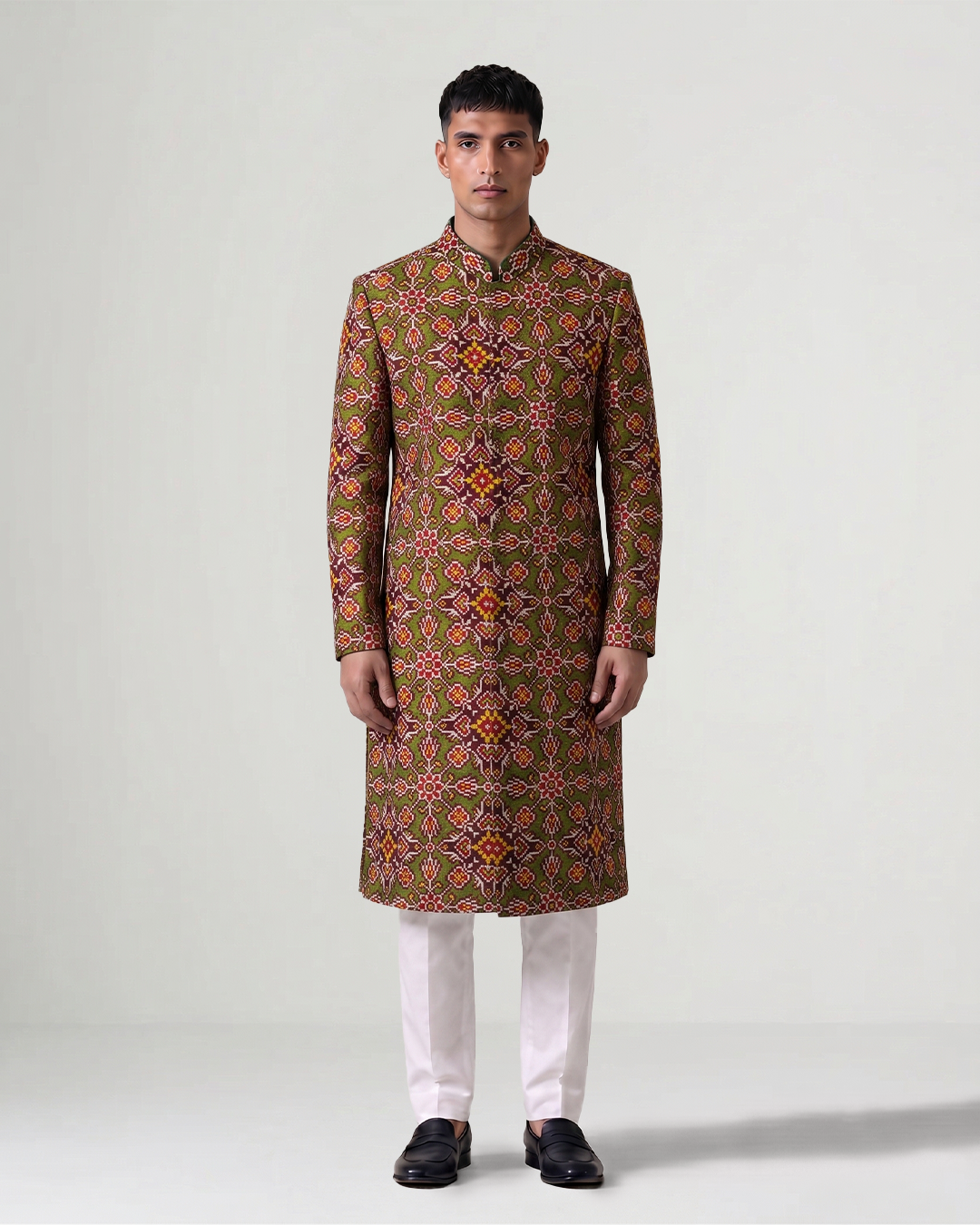 Green Handwoven Patan Patola Sherwani