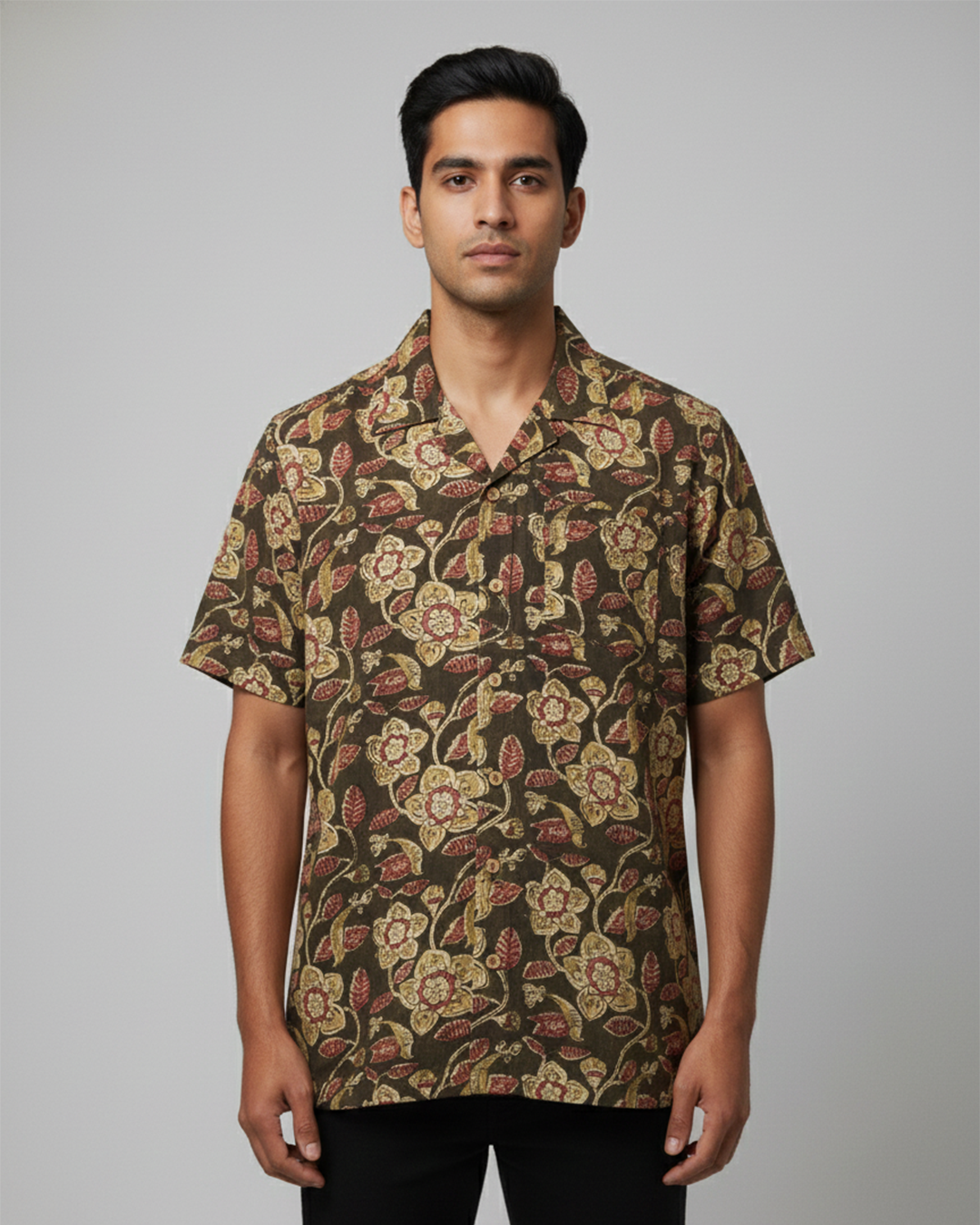 Brown Handwoven Kalamkari Khadi Shirt