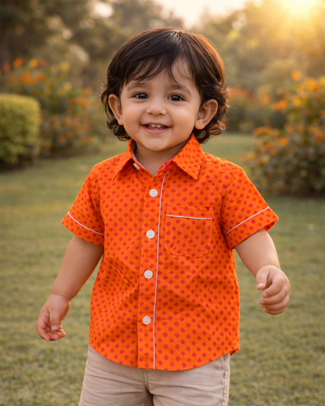 Orange Bandhani Printed Shirt