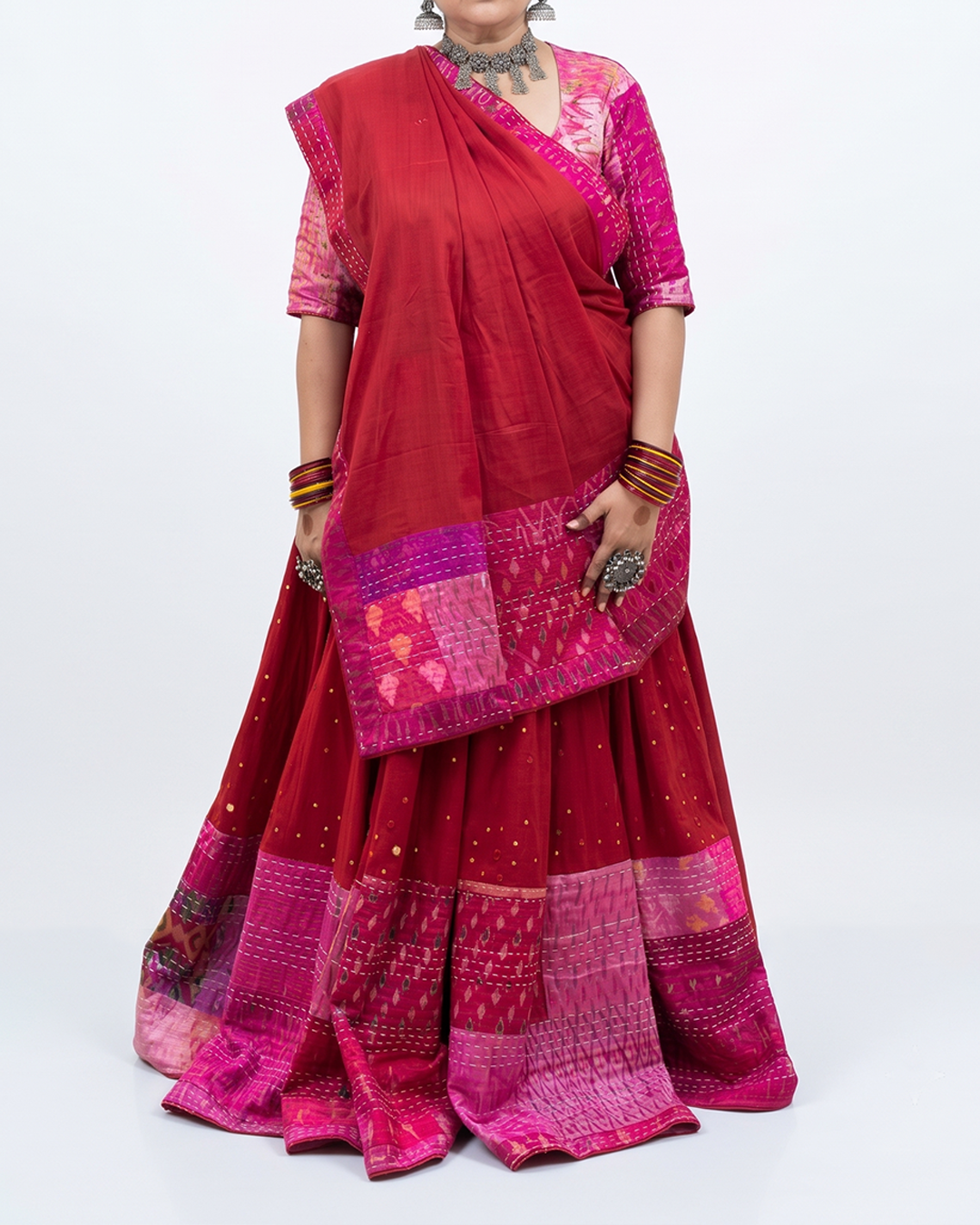 Handwoven Khadi Mirror Work Lehenga