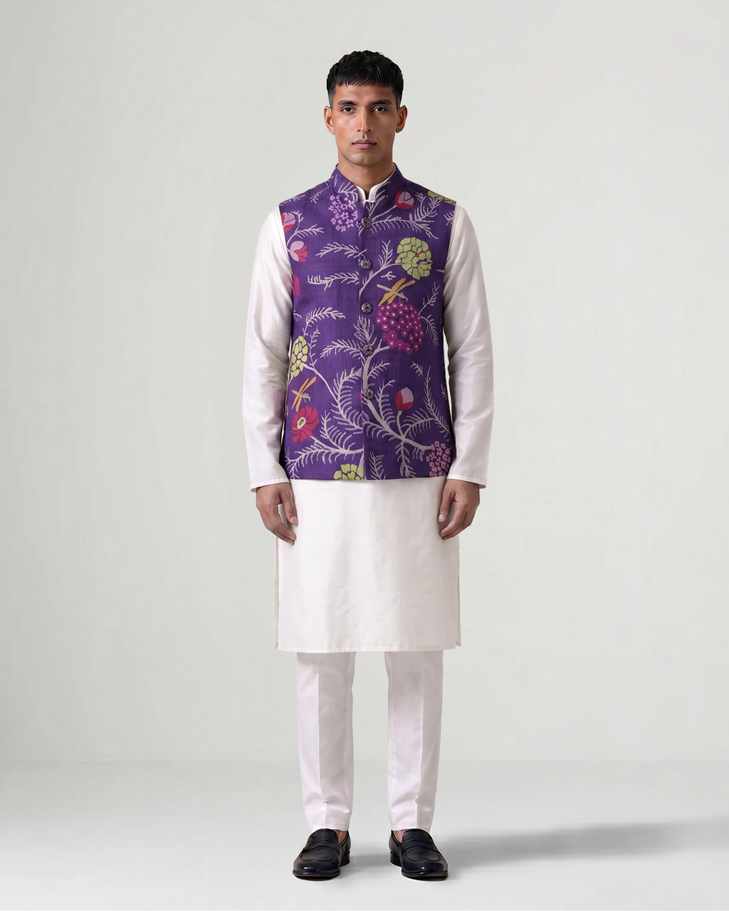 Purple Handwoven Khadi Jamdani Bandi