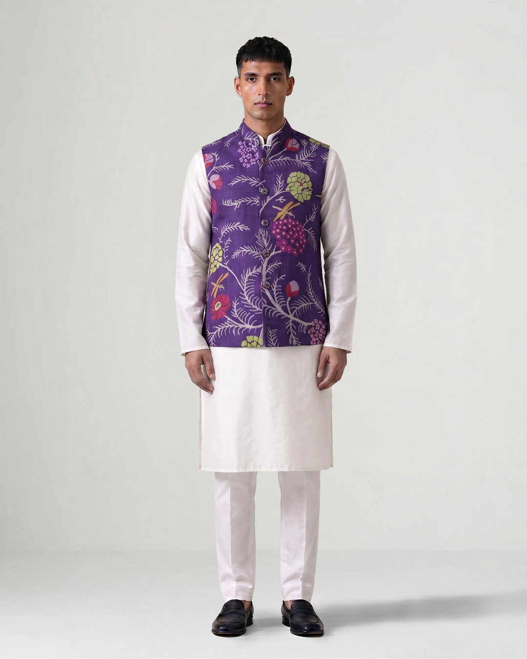 Purple Handwoven Khadi Jamdani Bandi