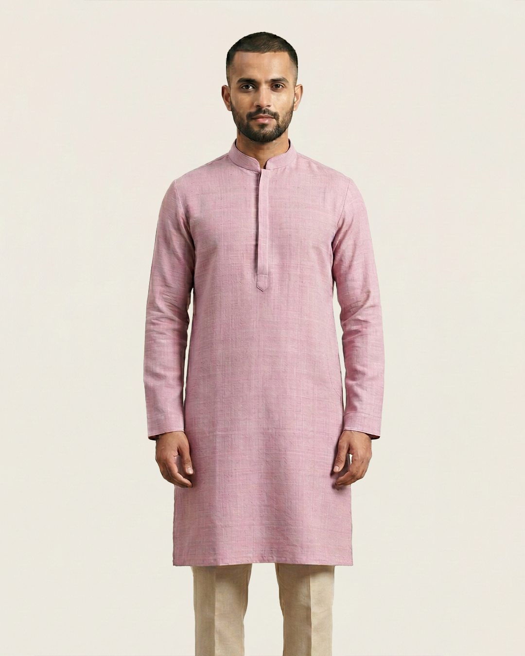 Pink Handwoven Matka Silk Kurta