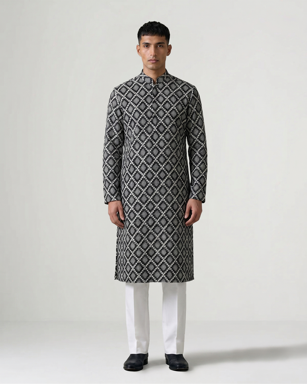 Black Handwoven Khadi Double Ikkat Kurta