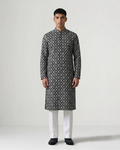 Black Handwoven Khadi Double Ikkat Kurta