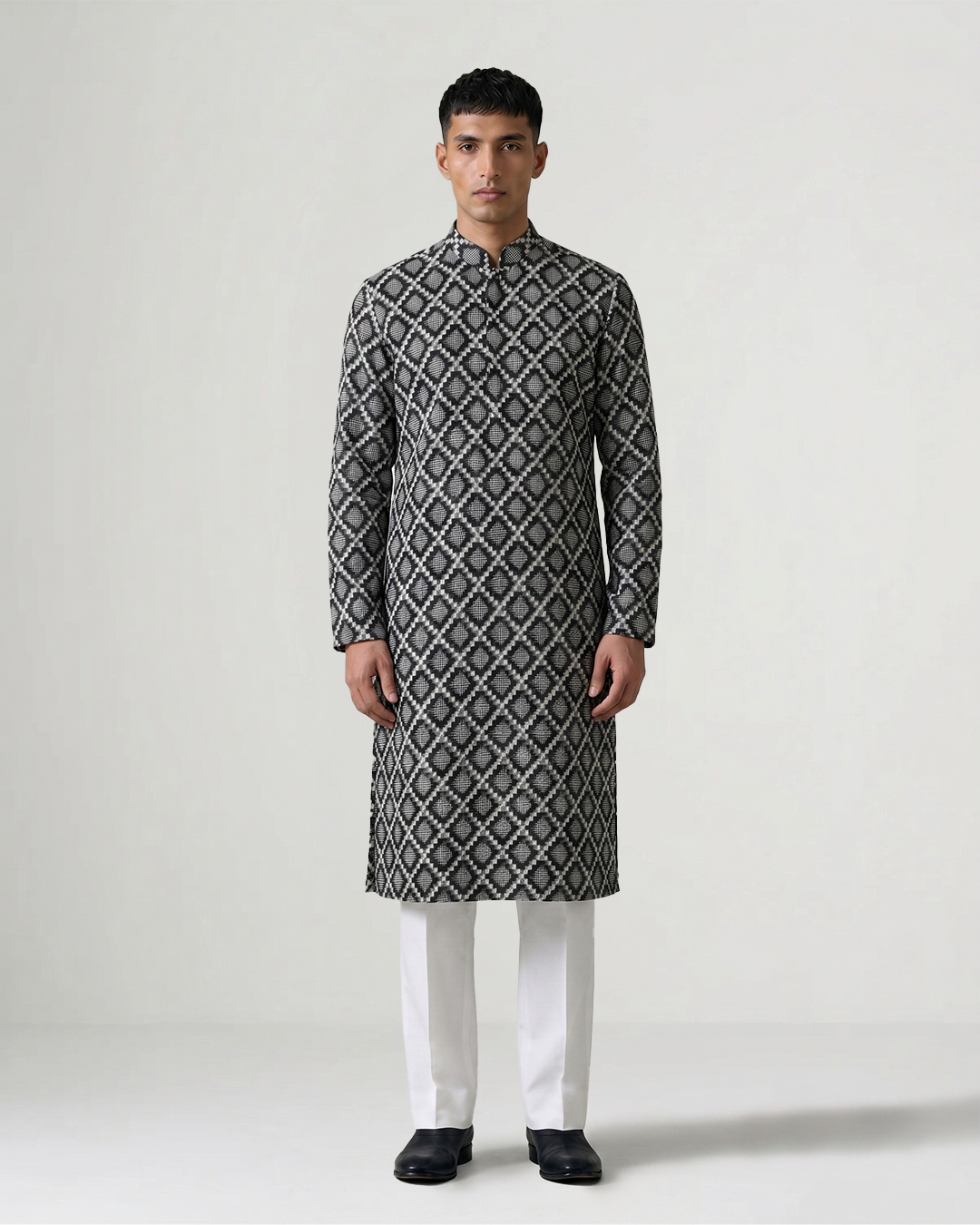 Black Handwoven Khadi Double Ikkat Kurta