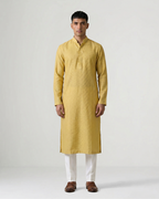 Yellow Handwoven Silk Quilted Weave Kurta