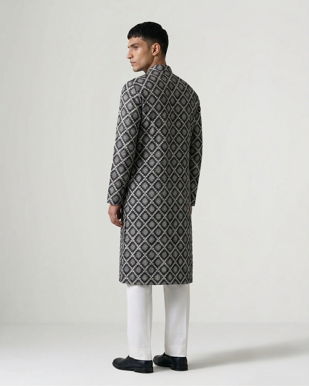 Black Handwoven Khadi Double Ikkat Kurta