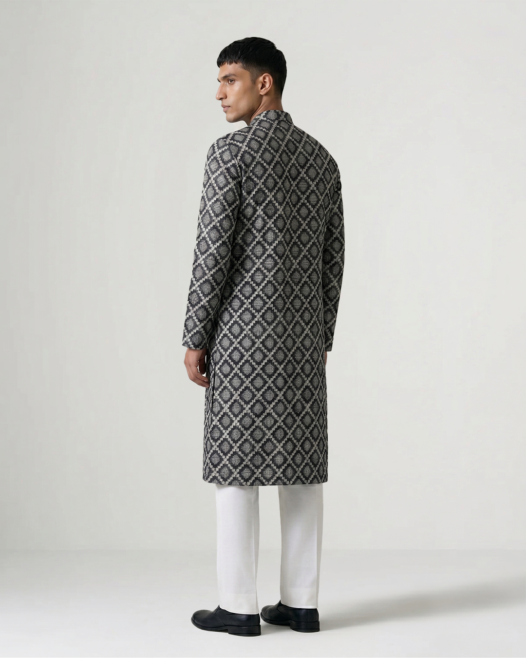 Black Handwoven Khadi Double Ikkat Kurta