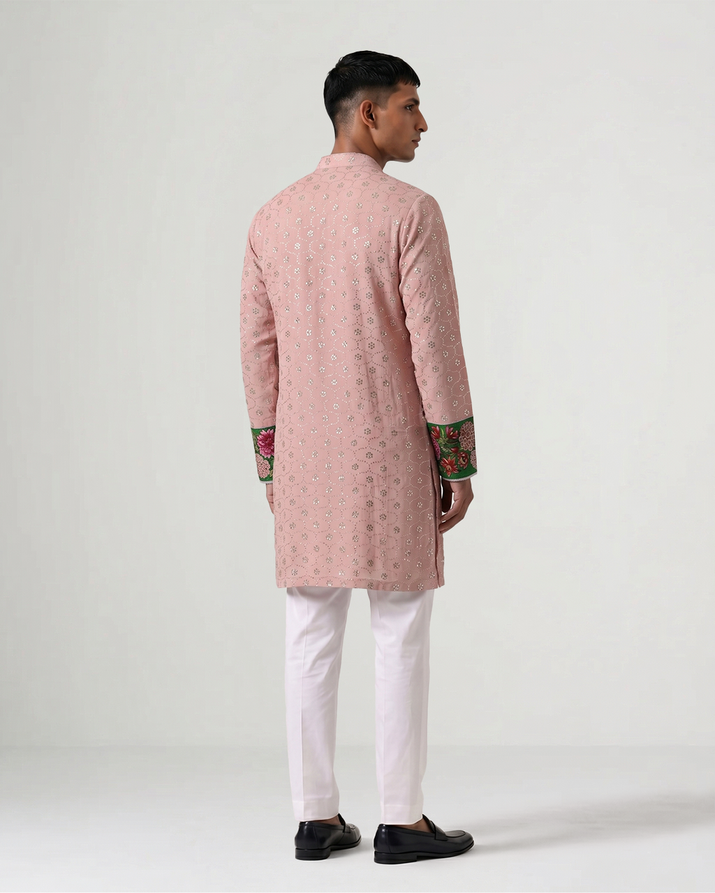 Pink Hand-Embroidered Badla Chiffon Kurta