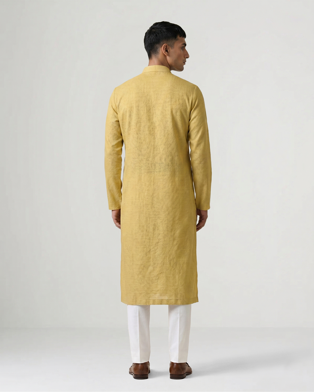 Yellow Handwoven Silk Quilted Weave Kurta