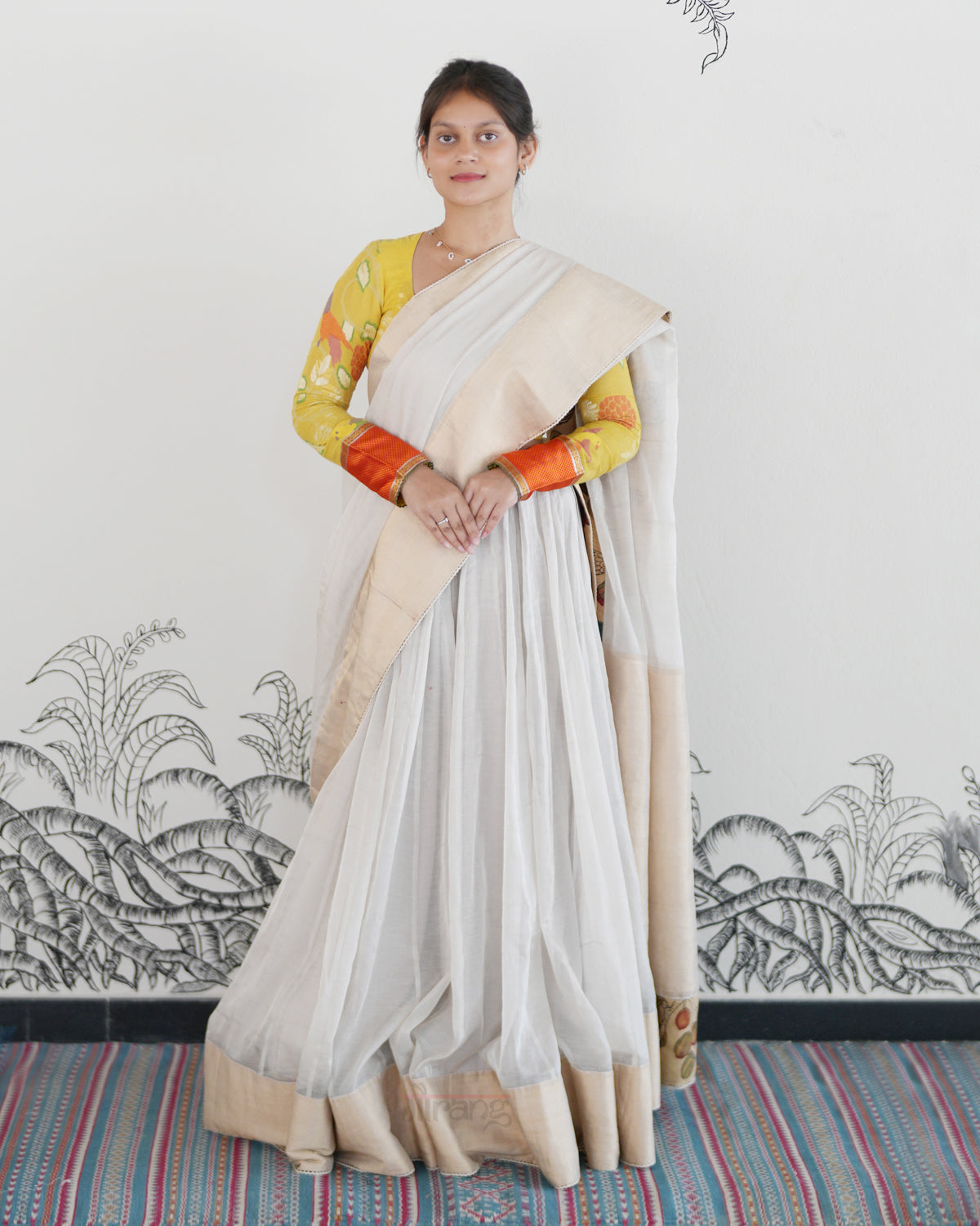White Handwoven Maheshwari Silk Tissue Lehenga
