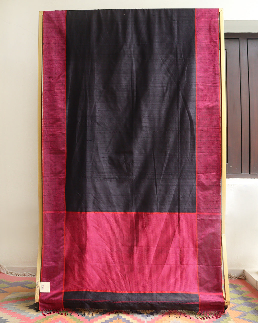 Black Maheshwari Silk Saree