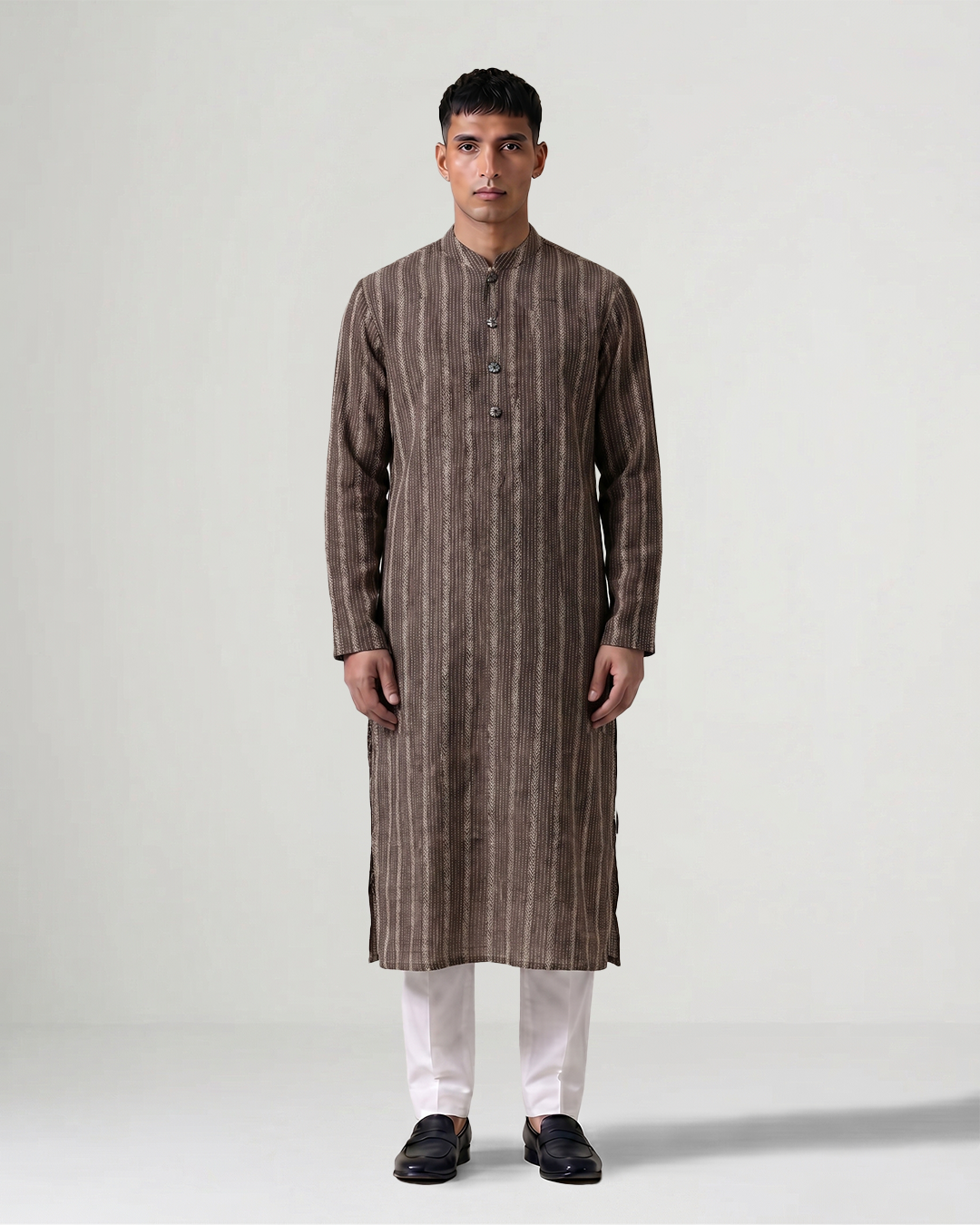 Brown Hand Kantha Embroidered Kurta