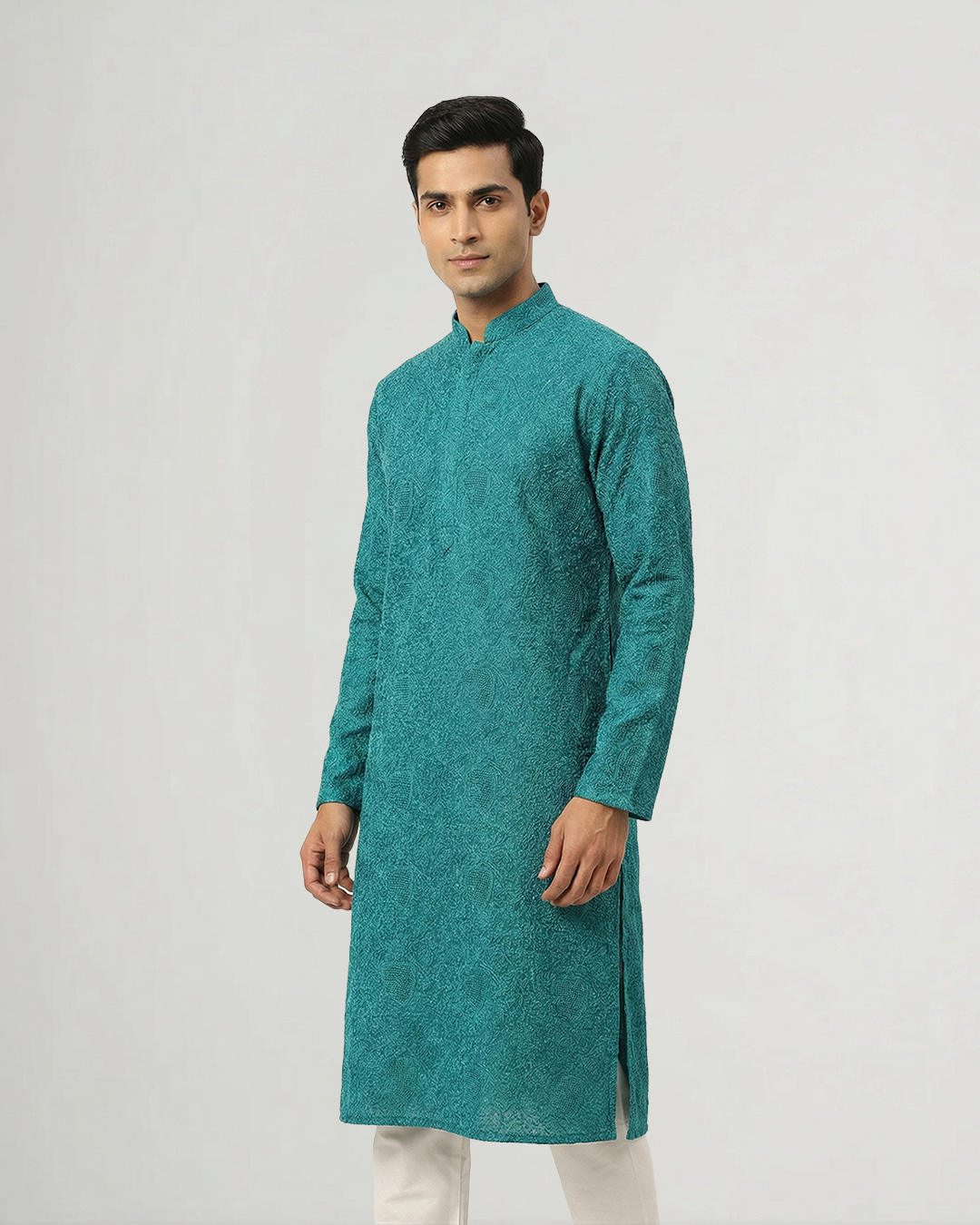 Turquoise Hand Chikankari Embroidered Kurta