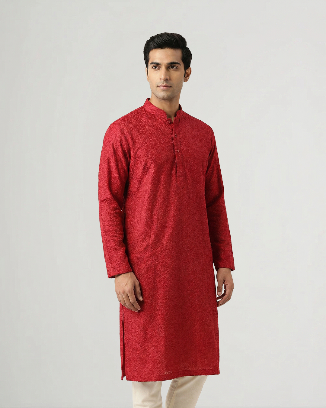 Red Hand Chikankari Embroidered Kurta